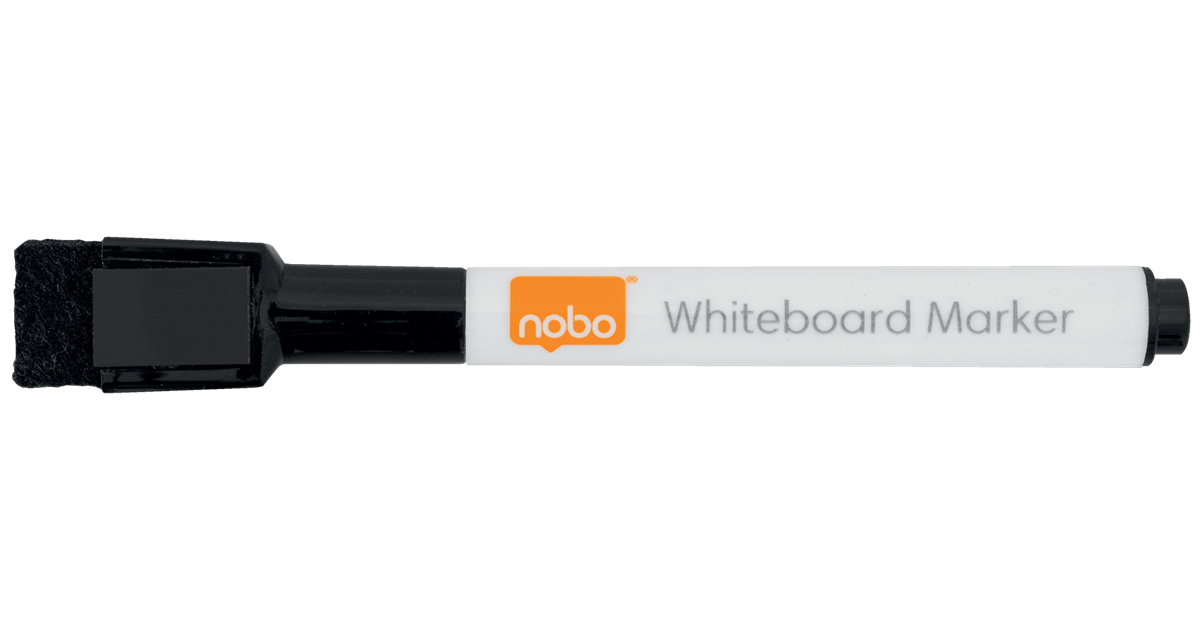 Mini rotulador para pizarra blanca Nobo con tapa de borrador magnética,  paquete de 6 colores surtidos.